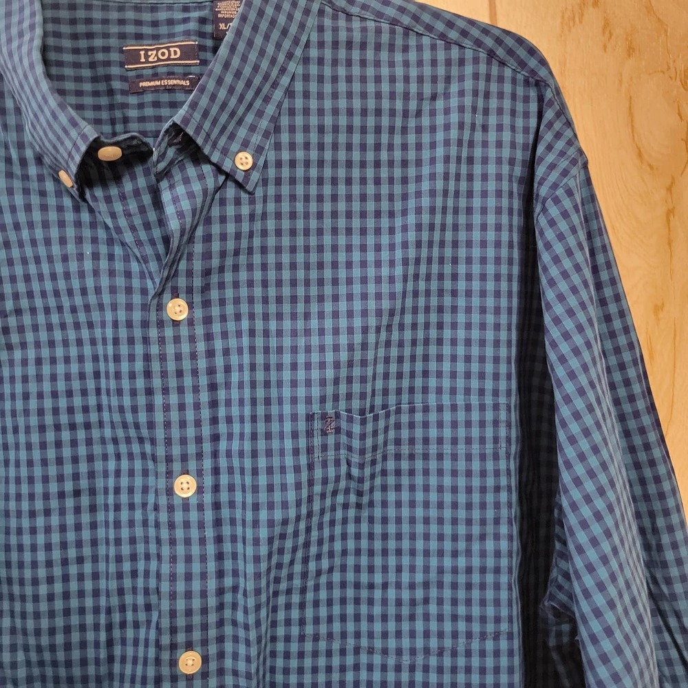 Izod Blue Checkered Button Down Collared Long Sle… - image 6
